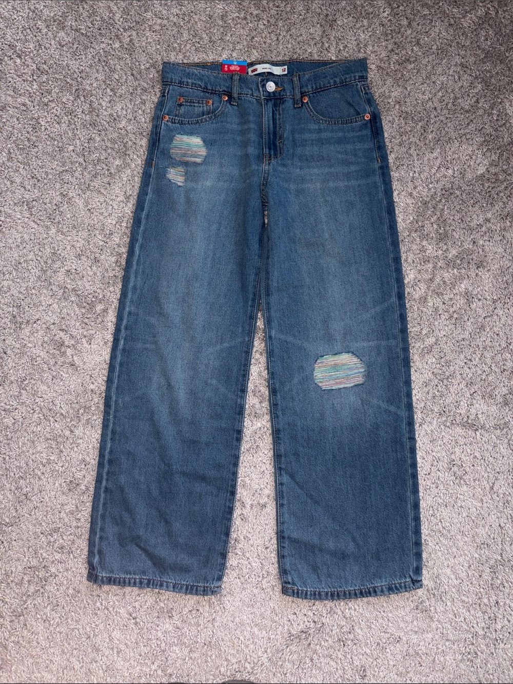 Levi's Blue Wide-Leg Kids Jeans with Multicolor Patch Details